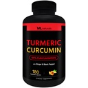 ML Naturals Organic Turmeric Curcumin – 1,800mg, Root Extract 300mg - 120mg Organic Ginger & 15mg Black Pepper (Per Serving) - 180 Vegetable Capsules – Non-GMO