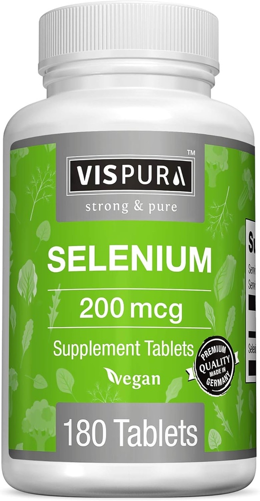 Selenio 200 mcg Supplemento, 180 compresse vegane per sistema immunitario, tiroide, prostata e salute del cuore*, organico, naturale e minerale senza additivi
