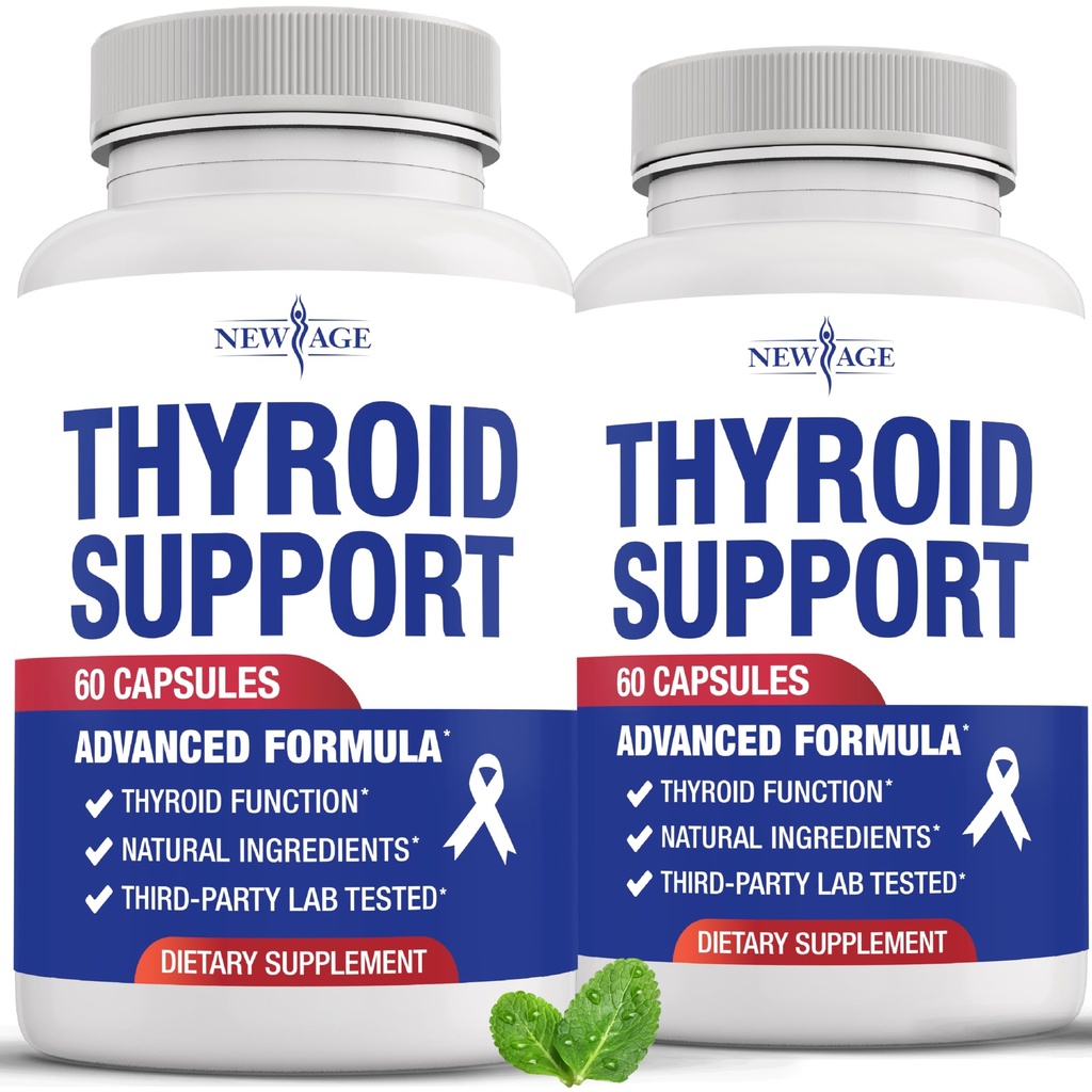 NEW AGE Thyroid Support Supplement for Women & Men with Iodine, B12, Zinc, Selenium, Ashwagandha, Bladderwrack, Turmeric, Schisandra - Non-GMO - 120 Count