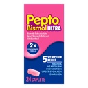 Pepto Bismol ULTRA Caplets, Upset Stomach Relief, Nausea Relief, Heartburn Relief, Indigestion Relief, Anti Diarrhea Medication for Adults - 5 Symptom Relief, 24 ct