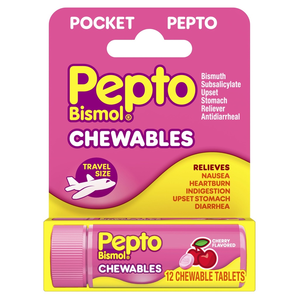 Pepto Bismol Cherry Chewable Tablets, Pocket To-Go, Upset Stomach Relief, Nausea Relief, Heartburn Relief, Indigestion Relief, Anti Diarrhea Medication for Adults - 5 Symptom Relief, 12 ct | insect-repellants