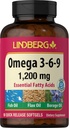 Lindberg Omega 3 6 9 Supplement | 1200mg | 90 Quick Release Softgels | with Fish, Flax, and Borage Oil | Essential Fatty Acids | Non-GMO, Gluten Free