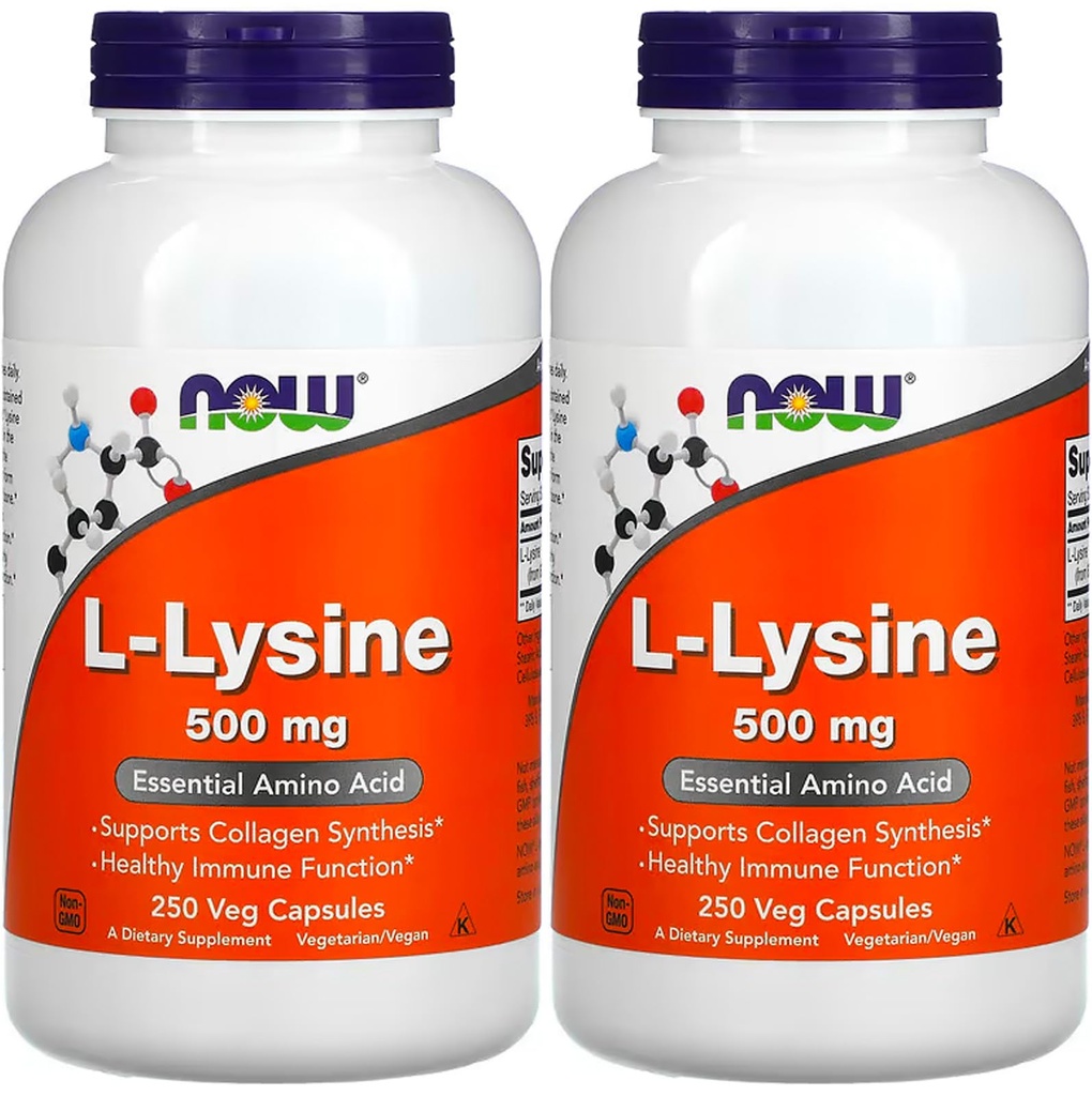 NOW Foods L-lysine 500 mg, 250 Capsules (Pack of 2)