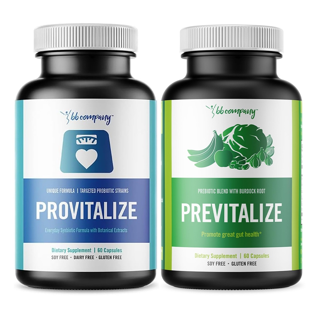 BB Company Slim Gut Bundle | Menopause Prebiotics and Probiotics for Women | Gut Vitamins for Digestive Health | Supports Joint Health & Sexy Midsection | Provitalize & Previtalize | 30 Day Supply