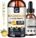 Magnesium Glycinate Liquid Drops | 1000mg Liquid Magnesium Complex D3, L-Thea eta GABA Energia, Loa, Nerve eta Heart Health, Absorption Handia, Pineapple Flavor
