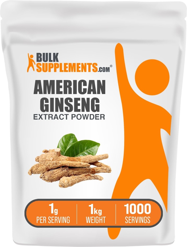 BulkSuplements.com American Ginseng Extract Powder - Ginseng Suplemen, Herbal Suplemen - Gluten Bebas, 1g per Serving, 5kg (11 pon) (Paket 5)