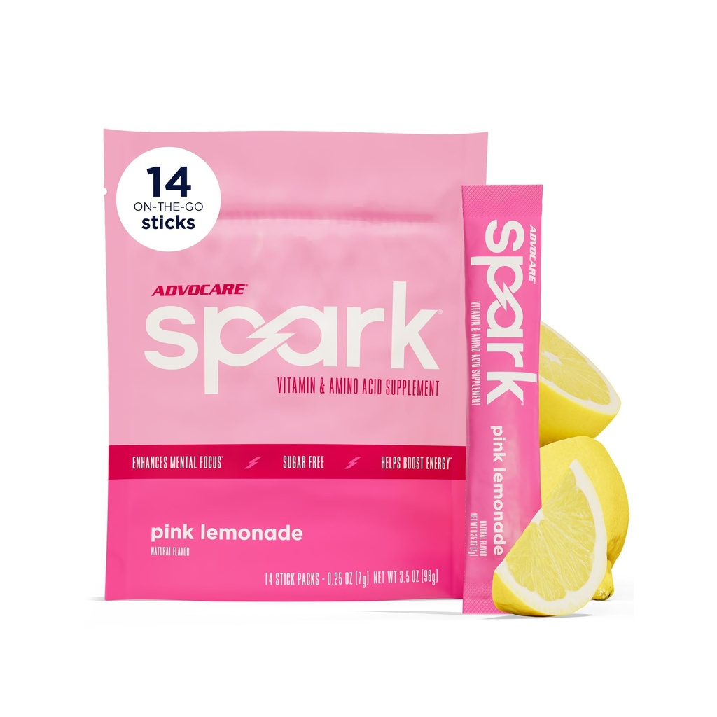 AdvoCare Spark - Energy Drink Mix - Vitamin & Amino Acid Supplement - Supports Energy & Focus* - Portable Immune Support* - Sugar-Free - Pink Lemonade, 14 Stick Packs (3.5 oz)
