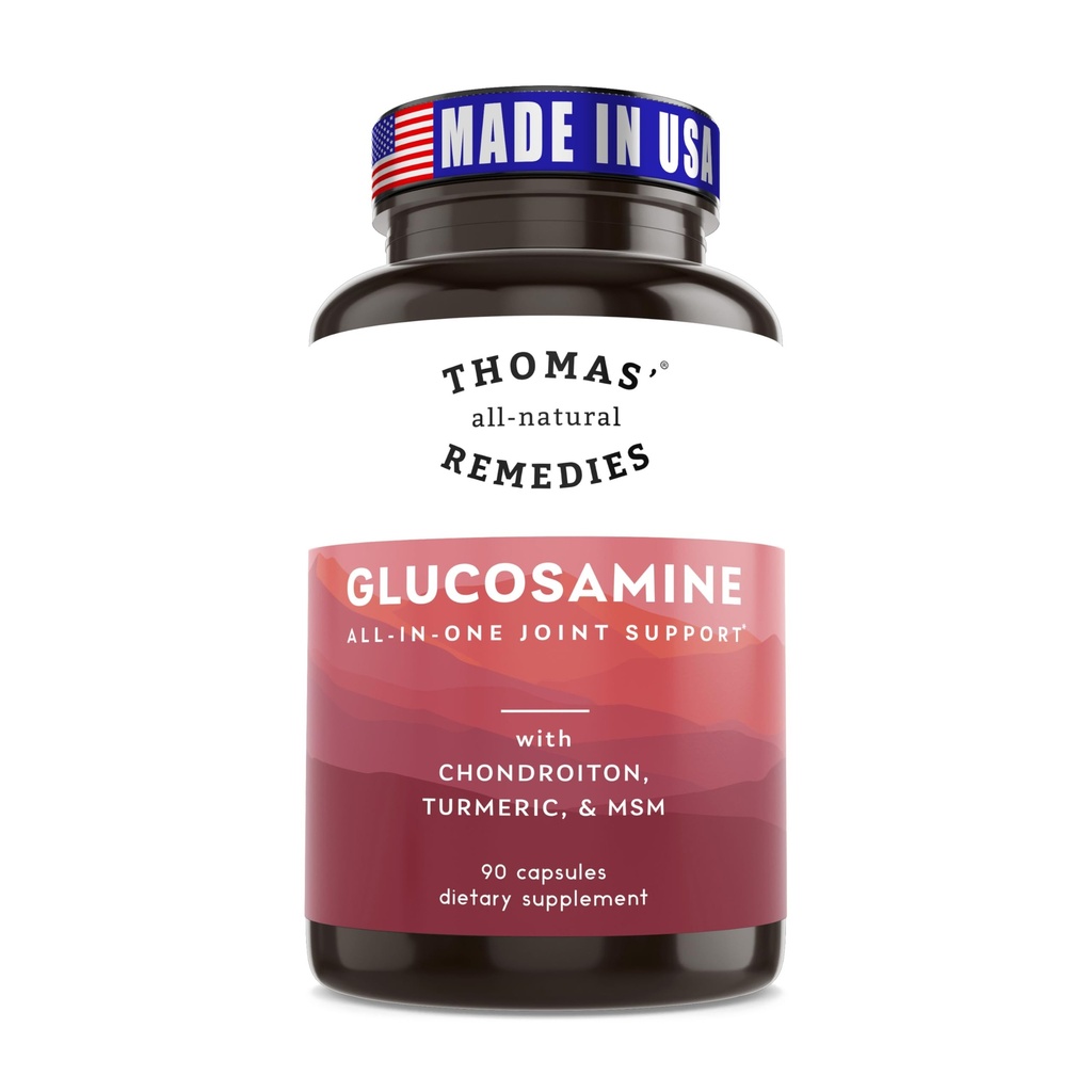 Thomas' all-natural Remedies Glucosamine Chondroitin Joint Support – w/MSM, Boswellia, Organic Turmeric & Ginger, Hyaluronic Acid, Quercetin, Bromelain – 90 Capsules – No Fillers – Made in USA