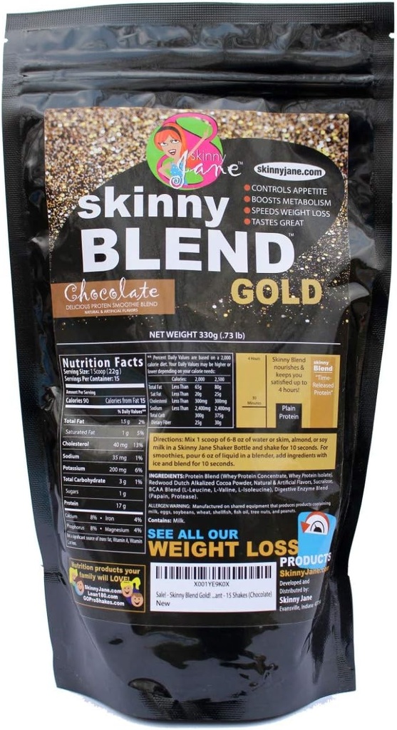 Skinny Blend Gold – Qadınlar üçün Chocolate Protein Shake – Aşağı Sugar, Aşağı Carb – Metabolizm və Enerji – 15 Xidmət