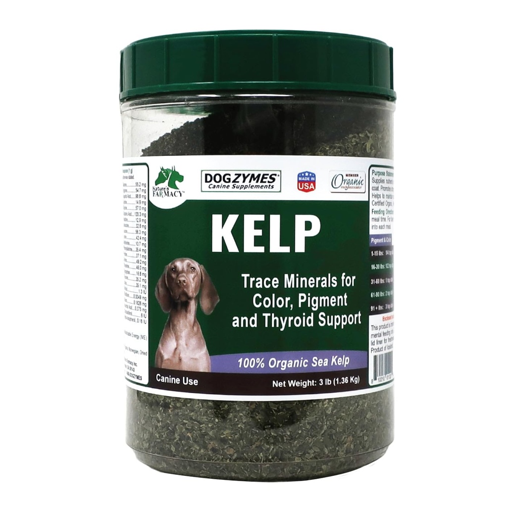 Dogzymes Organic Norwegian Kelp for Pets, a Valuable Nutrition Source Rich in Iodine to Support Gland Function, Especially The Thyroid (3 Pound)