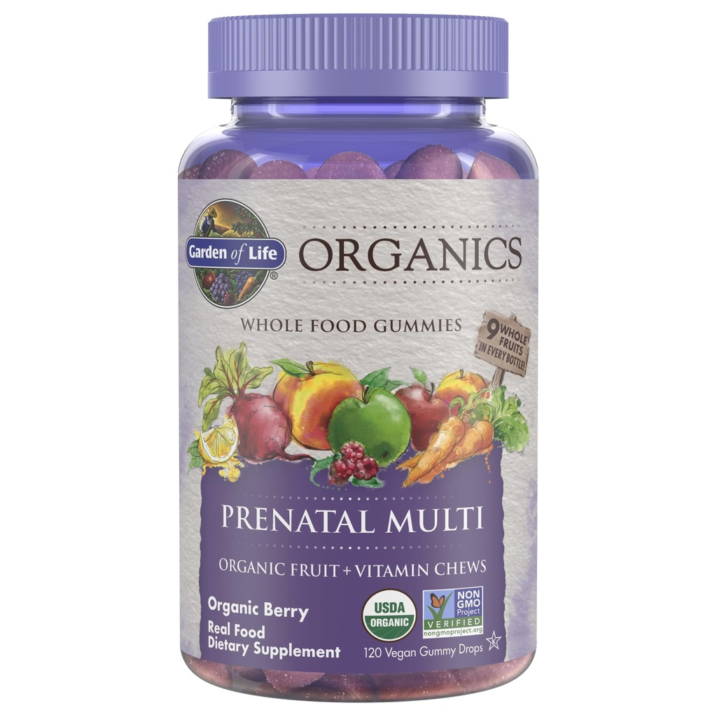 Garden of Life Organics Prenatal Gummies Multivitamin with Vitamin D3, B6, B12, C & Folate for Healthy Fetal Development – Organic, Non-GMO, Gluten-Free, Vegan, Berry Flavor, 30 Day Supply (Pack of 6)