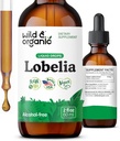 Wild & Organic Lobelia Tincture - Herbal Lung Cleanse və Detox - Liquid Lobelia Ekstraktı - Vegan, Sugar & Alkol-Free Herb Drops - 2 fl oz