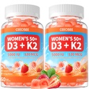 Vitamin D3 K2 Gummies Supplement for Women 50+: Organic Vitamin D3 5000 IU + K2 (MK-7) 120 mcg with 500mg Omega-3, 400mg Calcium, CoQ10 for Immune Health - Extra Strength for Adults(120Count)