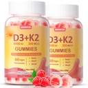 Vitamin D3 K2 Gummies, 6000 IU Vitamin D3 + 200 mcg K2 (MK-7) with Calcium, Magnesium Glycinate, Extra Strength, High Absorption for Bone, Muscle, Teeth, Vegan, Raspberry Flavor, 120 Count