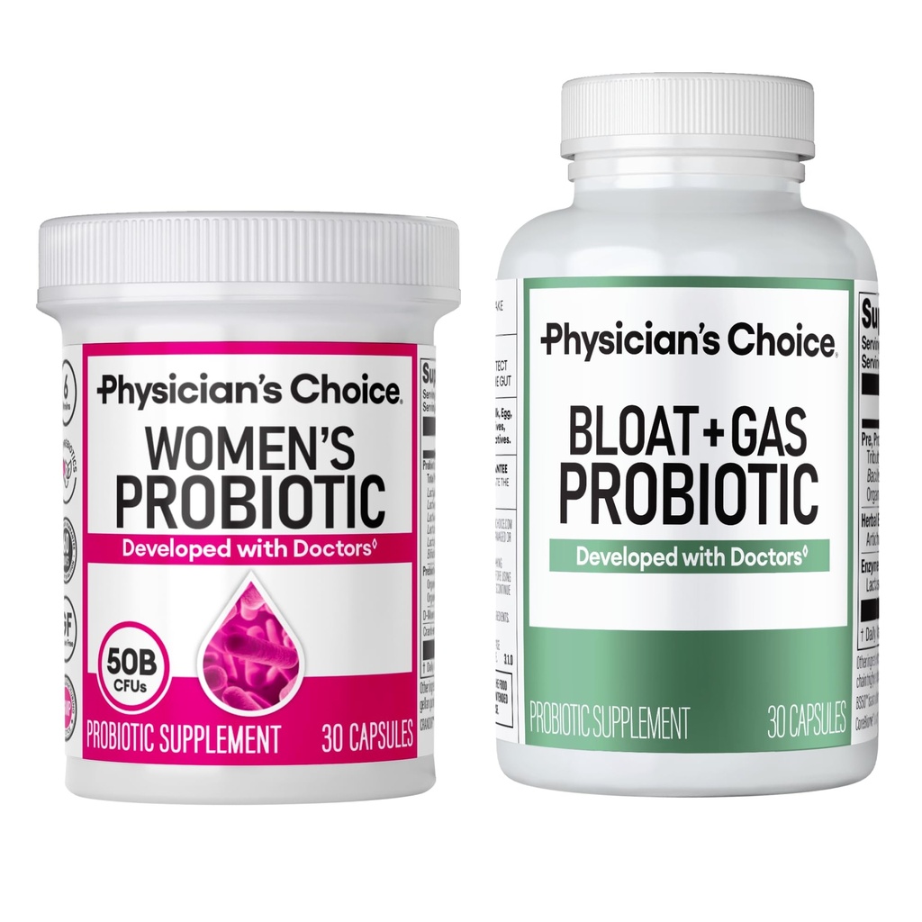 Physician's CHOICE Women’s Probiotic 30ct + Bloat & Gas Probiotic 30ct - Advanced Digestive Health Bundle for Women
