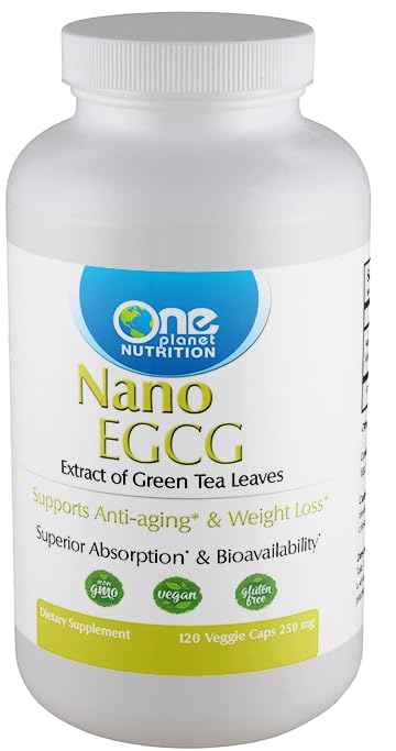 One Planet Nutrition Nano EGCG Capsules 250 mg (120 Count) - Nano Particle Size Green Tea Extract - Supports Thermogensis & Immune Health - Non GMO, Vegan, Gluten Free