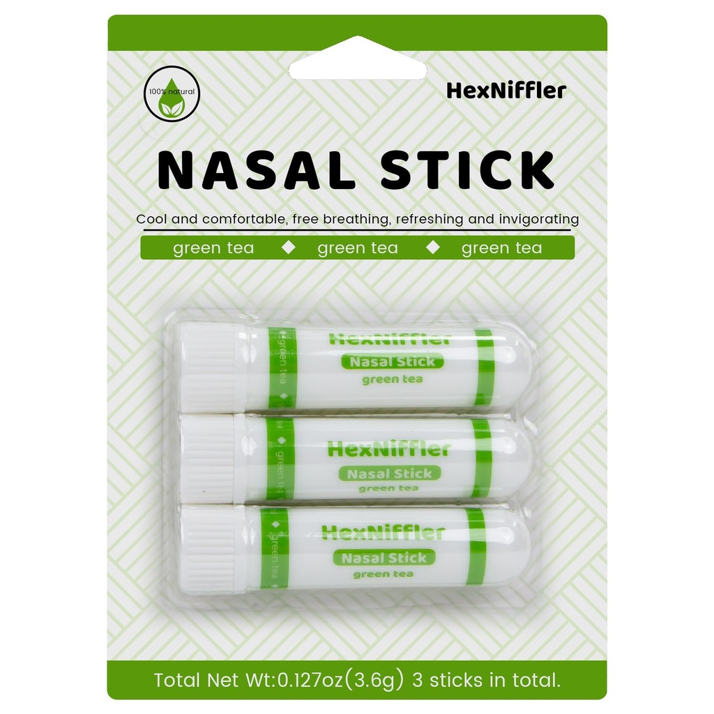 Nasal Stick, Essential Oil Vapor Inhaler, Natural Ingredients, Breathe Freely，Boosts Mood, On-The-Go Portable Nasal Inhaler for Adults, 4Pack(Mint, Lavender, Green Tea,Coffee) (Green Tea)