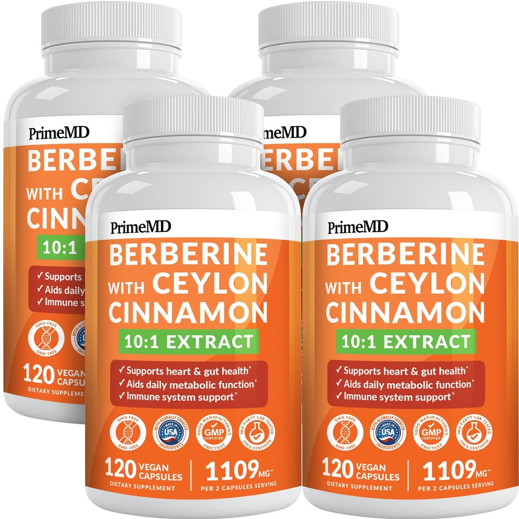 21-in-1 Berberine Supplement with Ceylon Cinnamon Capsules - Dihydroberberine with Chromium, Bitter Melon & Green Tea Extract - Berberine with Ceylon Cinnamon for Energy Support (120 Ct) (Pack of 4)