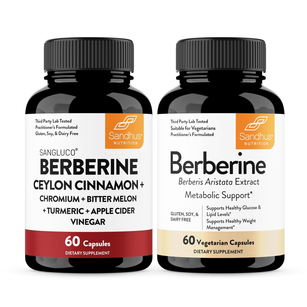 Sandhu's Blood Sugar Complex Bundle with Berberine HCL Supplement (60 Count Each) | Supports Overall Wellness for Men & Women