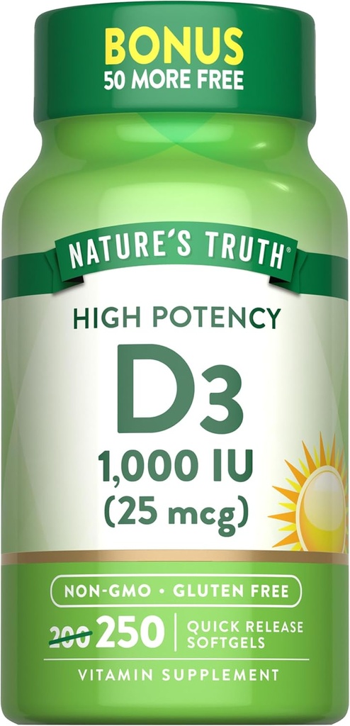 La veritat de la natura D3 1000 IU  .. 250 Softgels, Essencial DNo-GMO i Guten Free suplementari