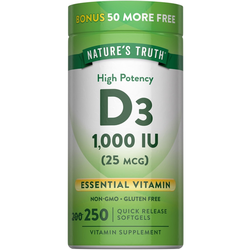 Nature's Truth D3 1000 IU | 250 Softgels | Essential Vitamin D | Non-GMO & Gluten Free Supplement