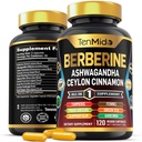 Berberine Supplement - 10in1 Formula with Ashwagandha, Ceylon Cinnamon, Turmeric, Panax Ginseng, Slippery Elm, Fennel, Green Tea, & More - Immune, Digestive Support - 120 Caps