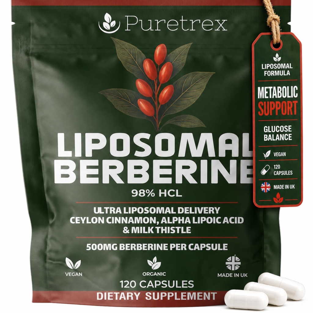 Liposomal Berberine 500mg HCl 98%, 120 Capsules with Ceylon Cinnamon, Alpha Lipoic Acid, Milk Thistle, Enhanced Absorption Metabolism Supplement, Made in UK, Vegan