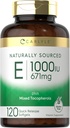Carlyle Vitamin E con tocoferoles mixtos | 1000 IU | 120 Softgels | Natural Sourced Supplement | Non-GMO e Gluten Free Formula