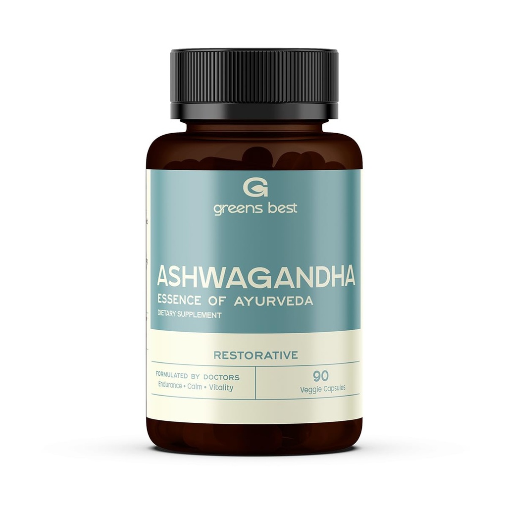 GREEN'S BEST Ashwagandha Capsules – Stress & Mood Support, Energy & Relaxation – Organic Adaptogen Supplement for Calm & Focus – 90 Vegan Capsules