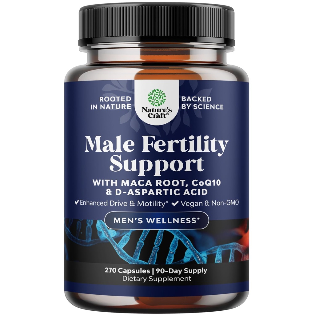 Pre Conception Male Fertility Supplement - Semen Volume Booster with CoQ10, Maca Root, Methyl Folate & D-Aspartic Acid - Mens Fertility Supplement for Sperm Motility - Conception for Him - 270 Count