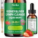 24-in-1 Kidney & Liver, Lymph Cleanse Detox & Repair Drops, Three Immune Formula with Cranberry, Milk Thistle, Vegan Urinary Tract & Lymphatic Drainage & Liver Repair | Strawberry Flavor, 2 FL Oz