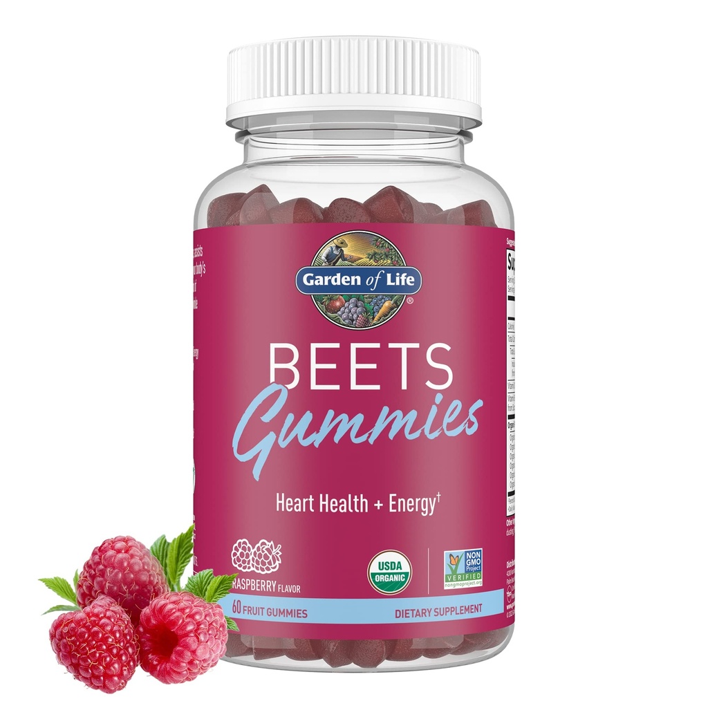 Garden of Life Organic Beet Root Gummies Made from Pectin with Antioxidants, Vitamin C, Vitamin D & B12 for Heart Health & Energy – BEETS Gummies – Vegan, Gluten Free, Non GMO, Raspberry, 30 Servings