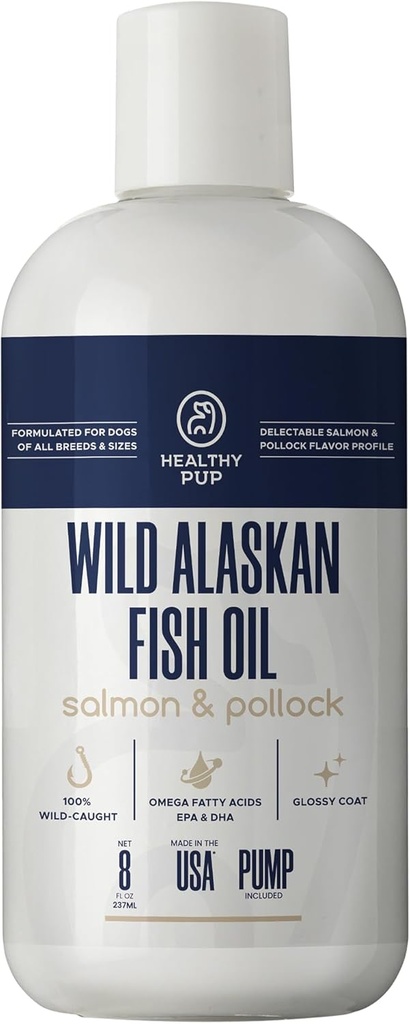 West Alaskan Salmon Oil for Dogs with Pollock - 8 oz of Pollock and Salmon Oil, Omega 3, EPA, and DHA - Köpekler Skin and Coat Supplement - Made in USA