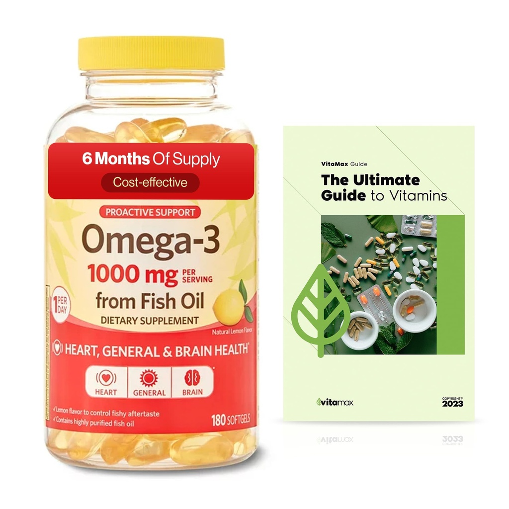 Spring Valley Omega-3 from Fish Oil 1000 mg, Maximum Care, 180 Count + Exclusive VitaMax Vitamin Guide (2 Items)