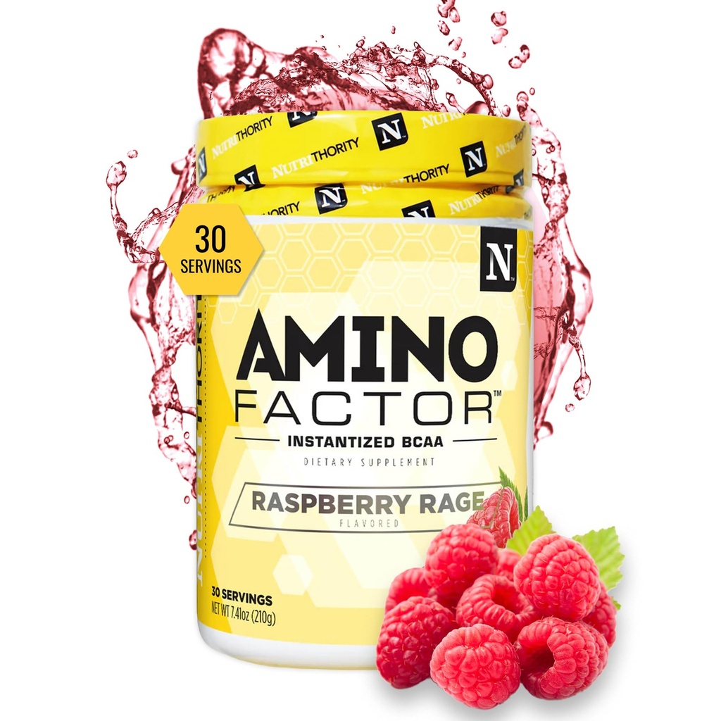 Nutrithority - BCAA Powder, Post Workout Recovery Powder with BCAAs Amino Acids L-Isoleucine, L-Leucine, and L-Valine, Improve Muscle Recovery and Hydration, Sugar Free (Raspberry Rage) (30 Servings)