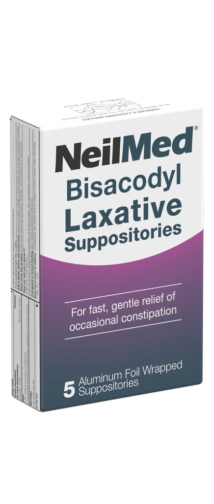 NeilMed Bisacodyl Laxative Suppositories, Gentle Constipation Relief, Fast Acting, indivudally Wrapped hygienic Packaging, Bisacodyl 10 mg, Predictable Relief, 5 ct