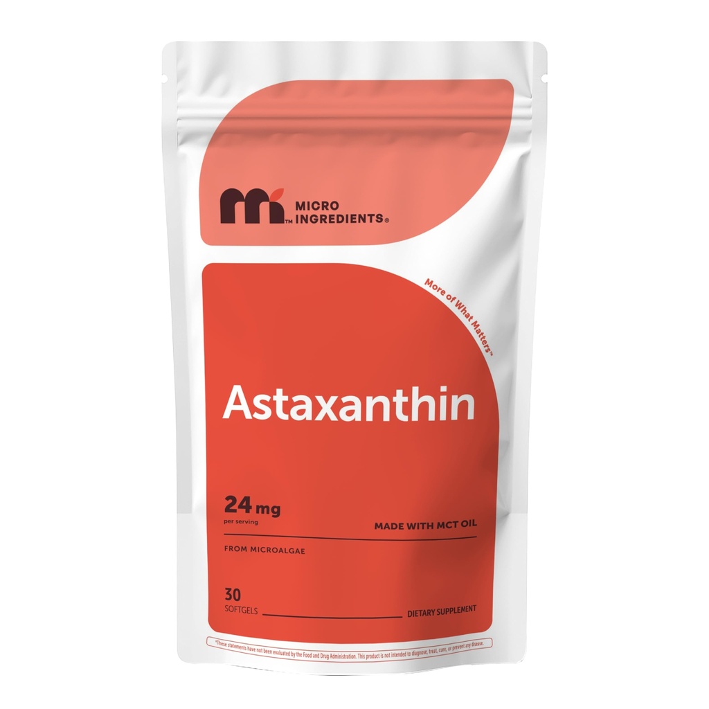 Micro Ingredients Astaxanthin 24mg with MCT Oil, 30 Softgels | Max Strength Astaxanthin Antioxidant Supplements* | Fresh Microalgae Source | Non-GMO, Gluten Free, No Soy