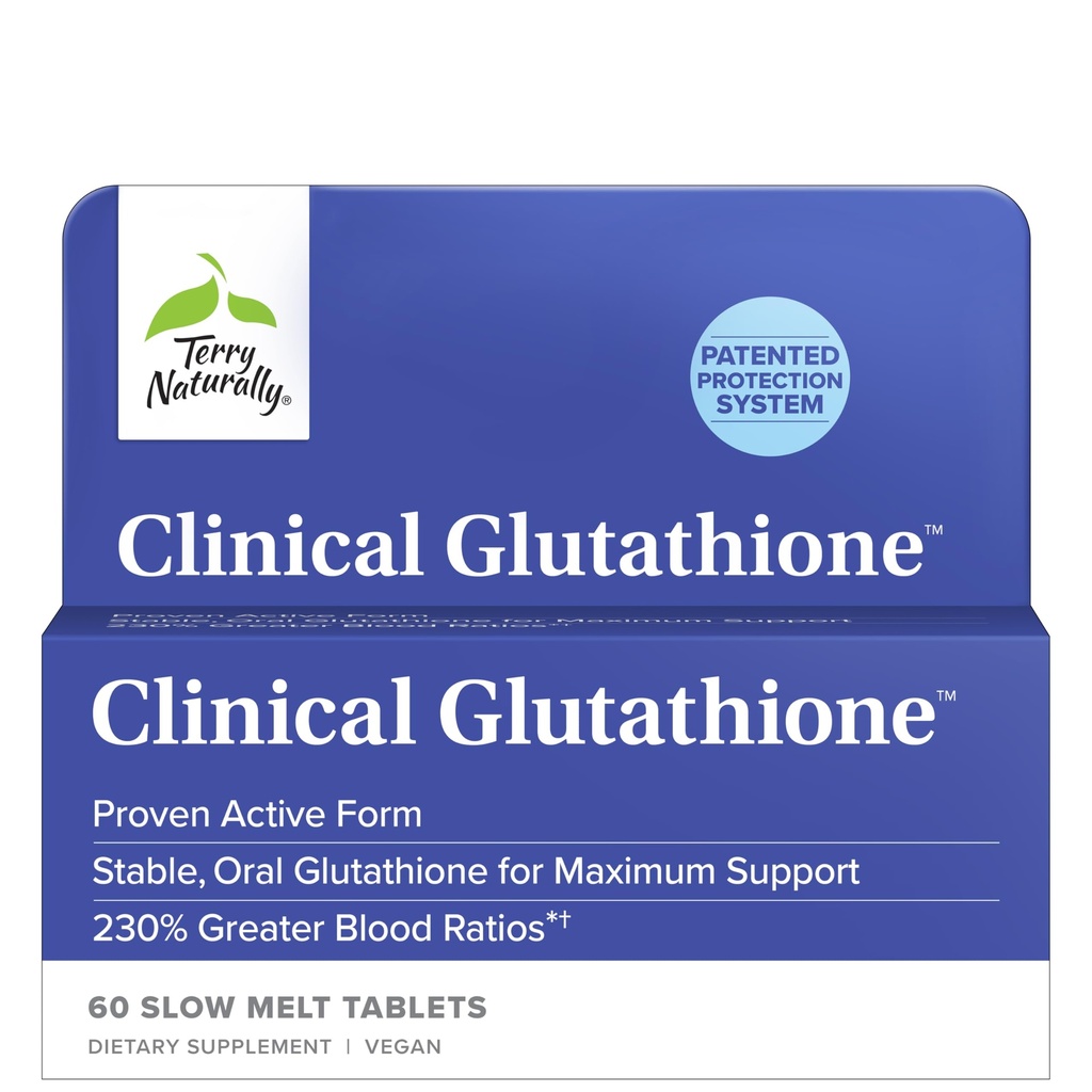 Terry Naturally Clinical Glutathione - Antioxidant Supplement for High Absorption - Dietary Supplement with L-Glutathione - Vegan to Support Cell Health - 60 Slow Melt Tablets