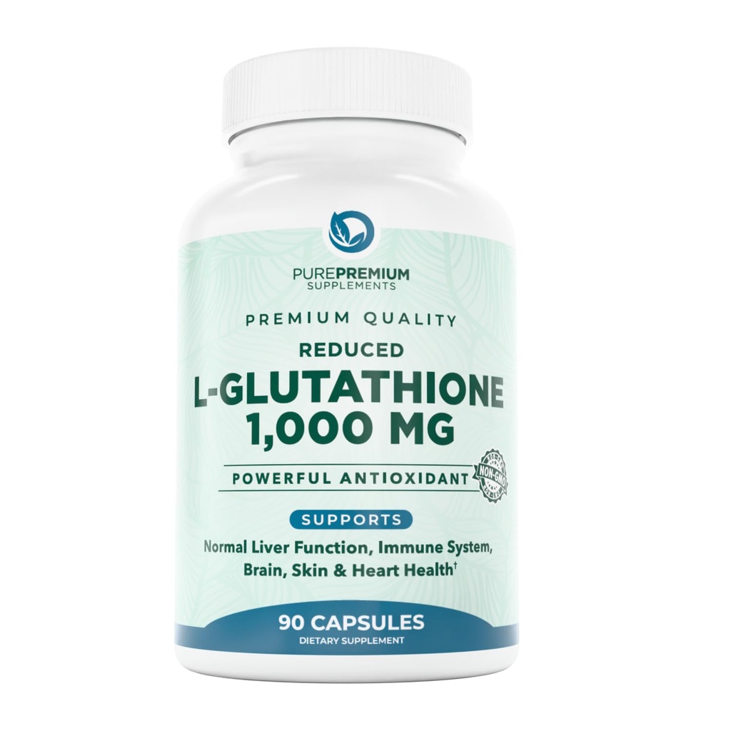 PurePremium Reduced Glutathione 1000mg per Serving – 98% Purity – L-Glutathione Supplement 500mg per Capsule – Antioxidant Supplement for Liver Detox, Skin, Brain & Immune Support – 45-Day Supply