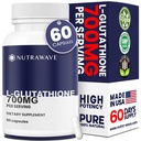 Nutra Wave L-Glutathione Reduced 700mg – Pure Glutathione Supplement for Skin Brightening, Whitening & Immune Support – Master Antioxidant Capsules for Women & Men – Non-GMO, Vegan – 60 Capsules