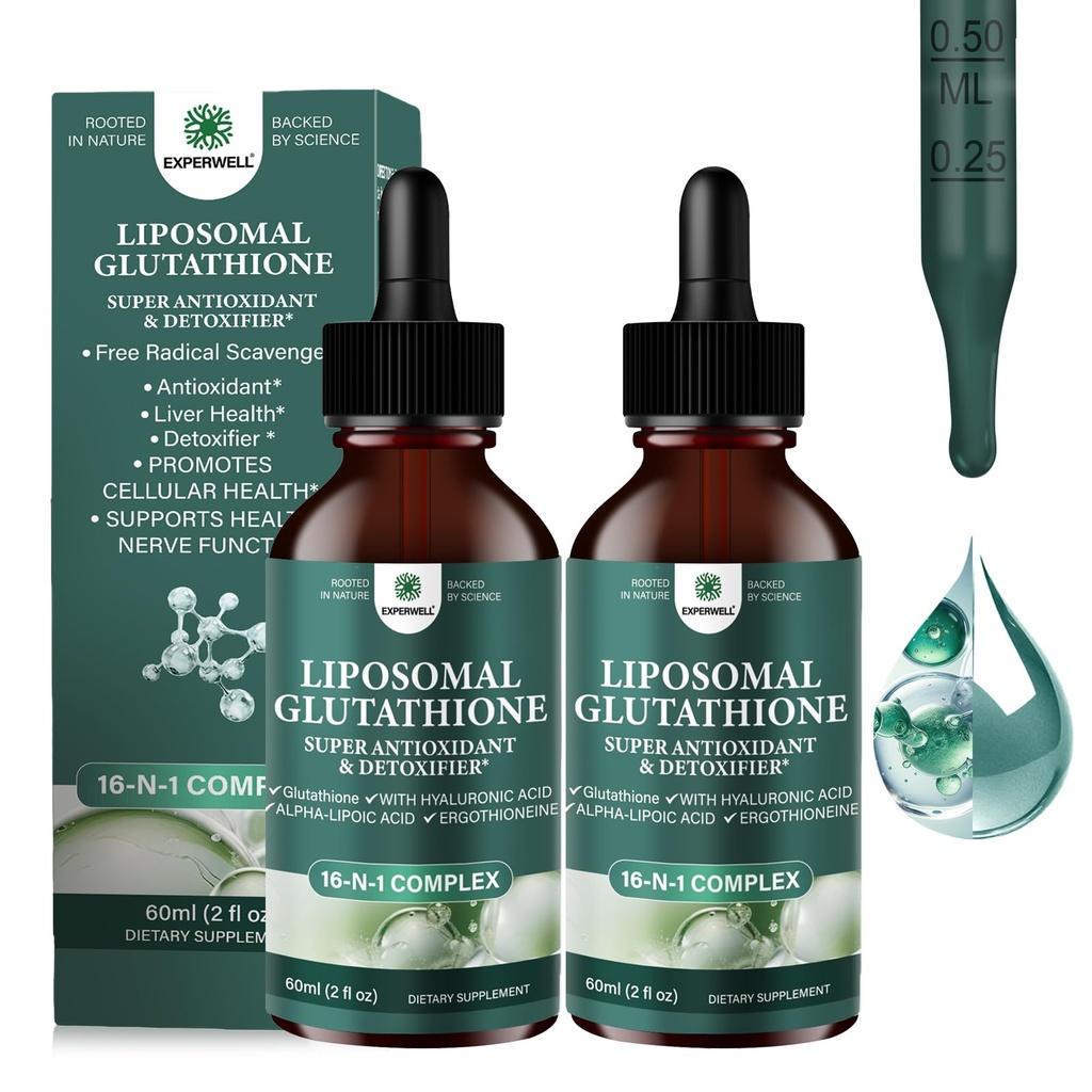Liposomal Glutathione Liquid Drops 2000mg – Antioxidant Support Liquid Supplement with 600mgAlpha Lipoic Acid & Hyaluronic Acid | Vegan, Non-GMO, Soy & Gluten Free (4 FL OZ(Pack of 2))