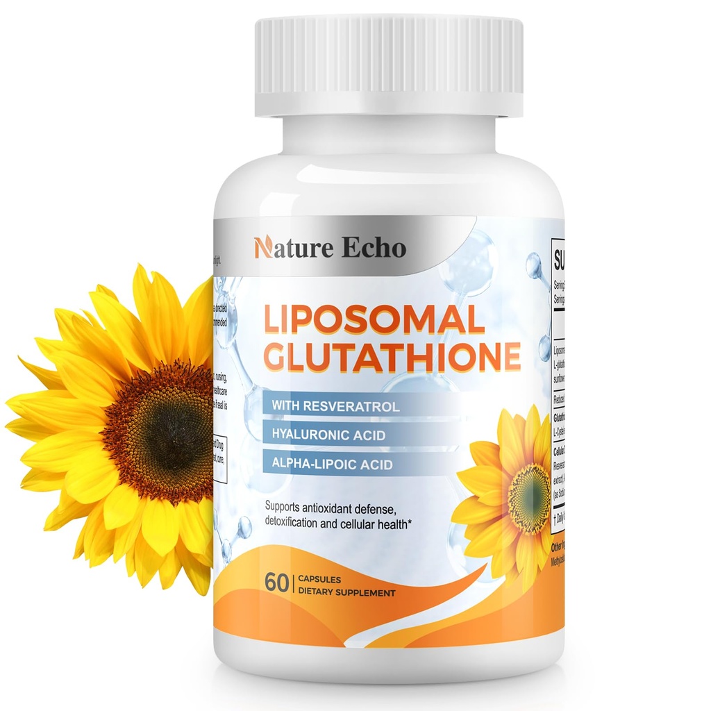 Liposomal Glutathione Supplement with Reduced Glutathione, Resveratrol & Hyaluronic Acid , High Absorption for Antioxidant Support, Cellular Health, Immune Support, Liver Detox, Non-GMO, Vegan