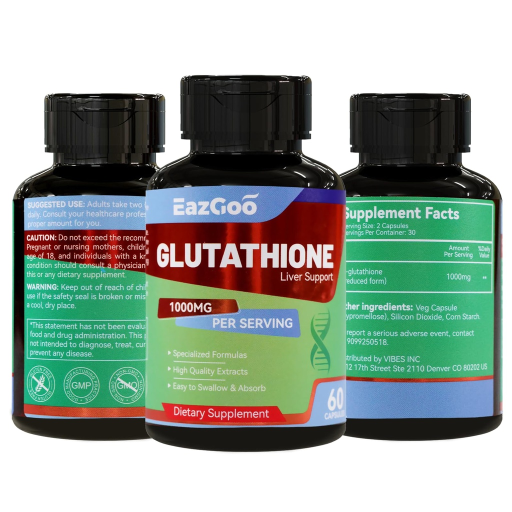 Glutathione Supplement 1000mg Antioxidant Supplement - Premium Vegan Formula for Immune Support, Skin Brightening & Liver Detox – Allergen-Free, Non-GMO, Effective Wellness Boost (Pack of 2)