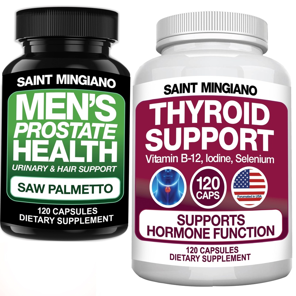 Thyroid Support Supplement 120 Capsules - with - Men's Prostate Health Supplement - 120 Capsules