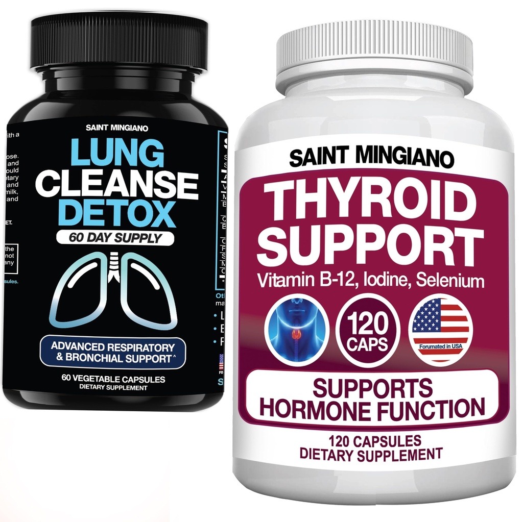 Thyroid Support Supplement 120 Capsules - with - Lung Cleanse Detox, 60 Day Cleanse - Supports