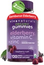 Elderberry Vitamin C and Zinc Immune Support Gummies , Made of 150mg Black Elderberry Per Serving for Adults, Sambucus Elderberry Gummies with Raspberry Rush Flavor, USDA Organic, Non-GMO, (120 Count)
