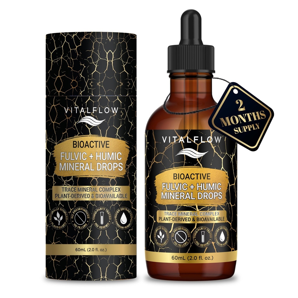 Fulvic + Humic Trace Mineral Drops, 3:1 Humic-Fulvic Blend | Water-Extracted from Canadian Humalite | 60 mL Amber Dropper | Third-Party Tested, No Preservatives/Fillers | GMP & ISO Verified