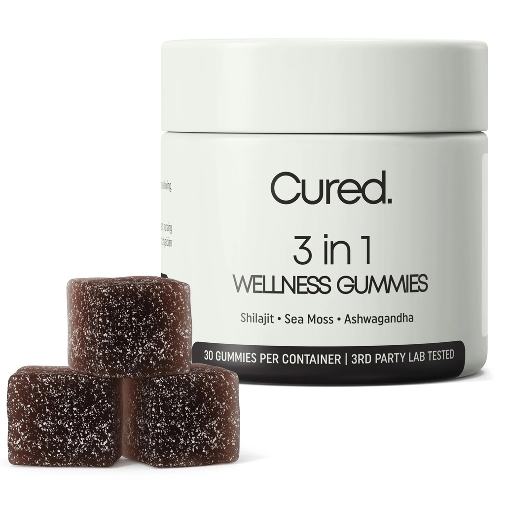 Cured 3 in 1 - Pure Himalayan Shilajit Gummies for Men & Women | Sea Moss Ashwagandha, & Manuka Honey Organic with 85+ Trace Minerals | All-Natural & 100% Vegan | Non-GMO | Made in America