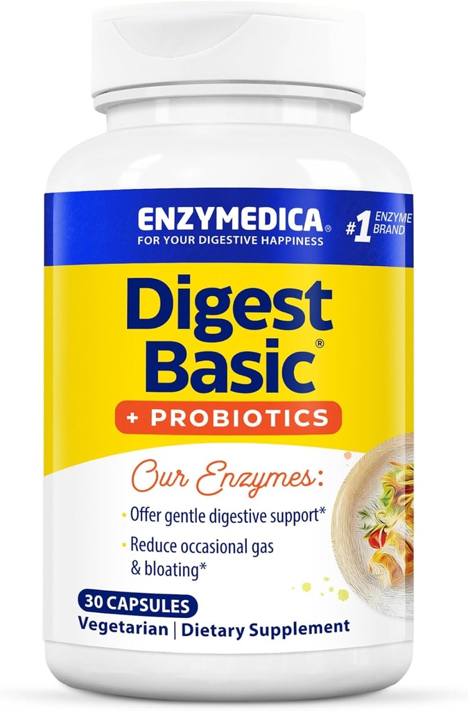 Enzymedica, Digest Basic + Probiotica, Gentle Digestieve enzymen met 400 miljoen CFU actieve culturen per capsule, 30 capsules