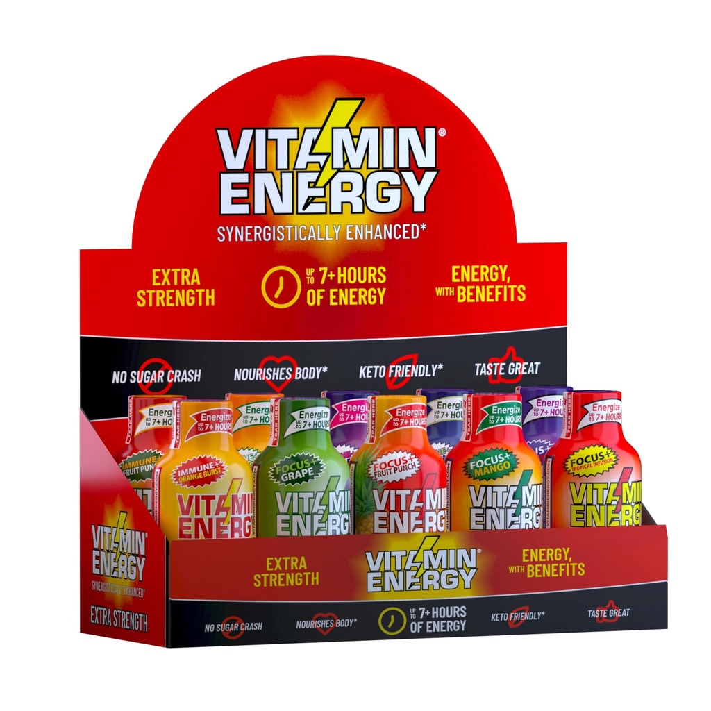 Vitamin Energy Extra Strength Energy Shot Variety Pack 10 Pack, 260mg Natural Caffeine, B-Vitamins, NALT, Rhodiola, Focus, Immunity & Strength Support, Zero Sugar, Vegan, 1.93 fl oz